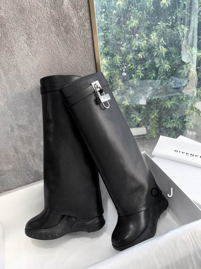 Leather Platform Knee Boots