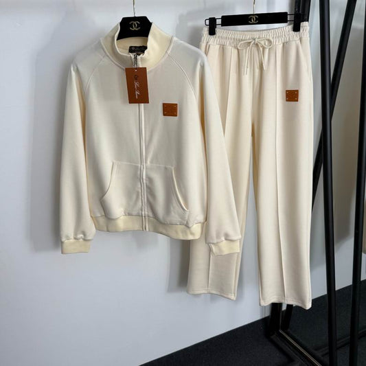 Beige Zip Jacket & Pants Set
