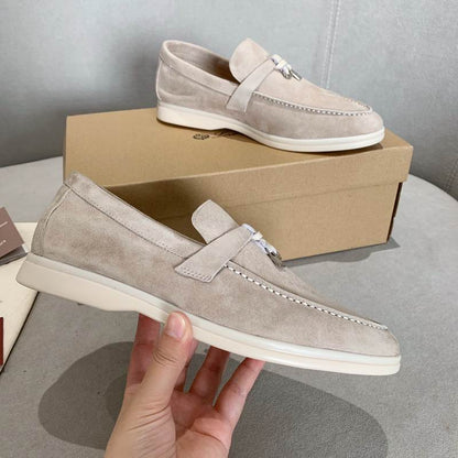 Light Beige Suede Penny Loafers