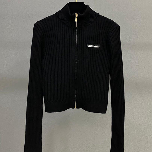 Ribbed Zip-Up Knit Jacket