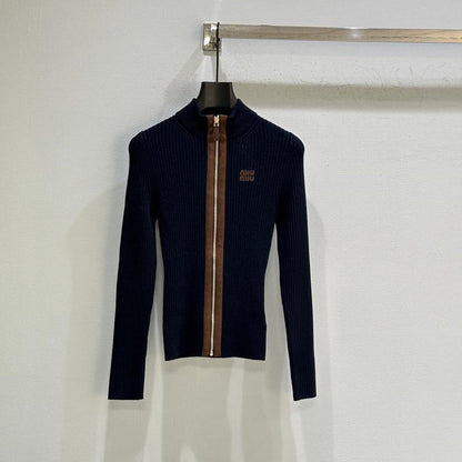 Ribbed Zip-Up Navy Jacket