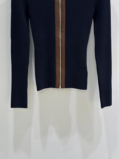 Ribbed Zip-Up Navy Jacket