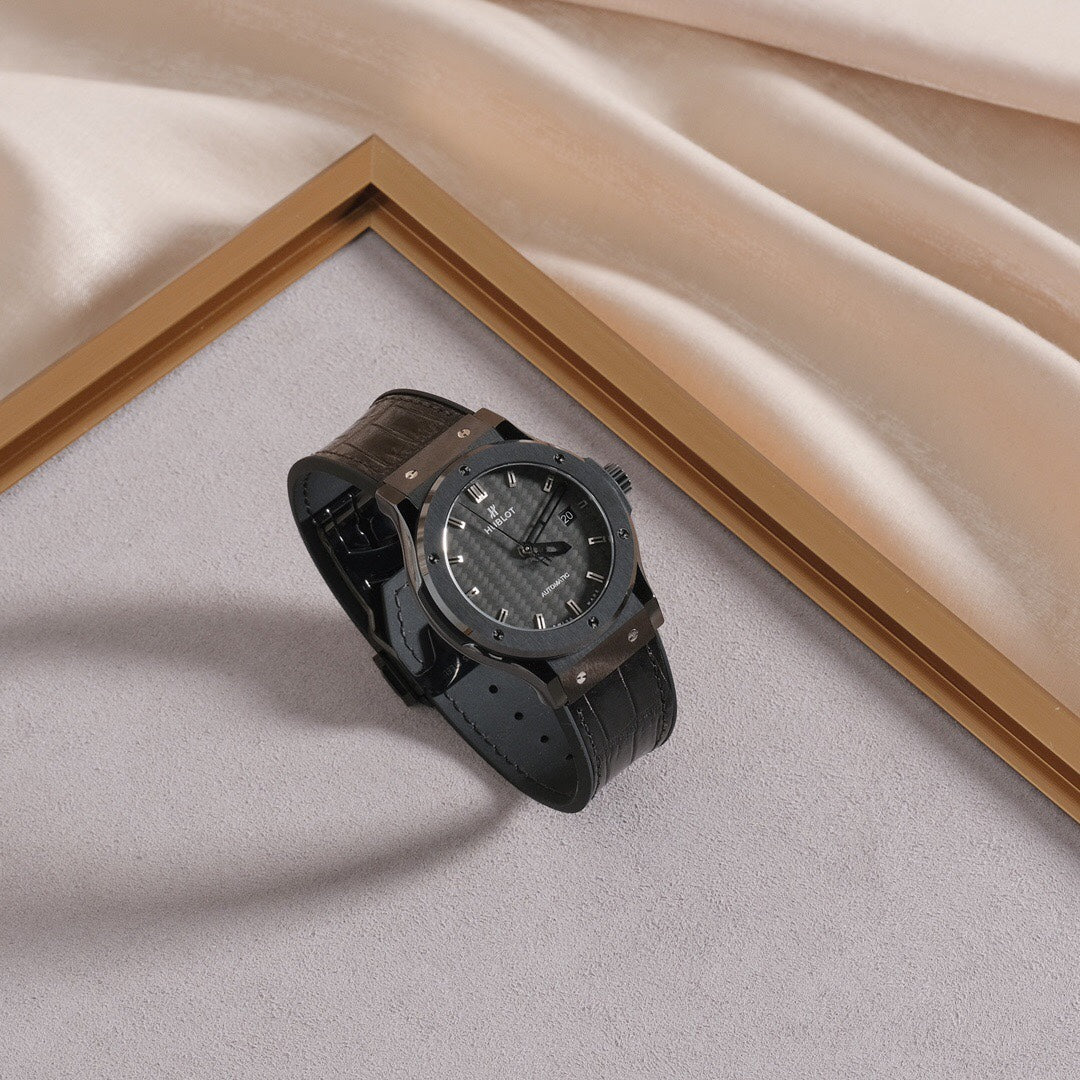 Black Carbon Dial Steel Bezel Watch 42 mm