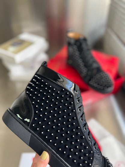 High-Top Black Diamond Studded Sneakers