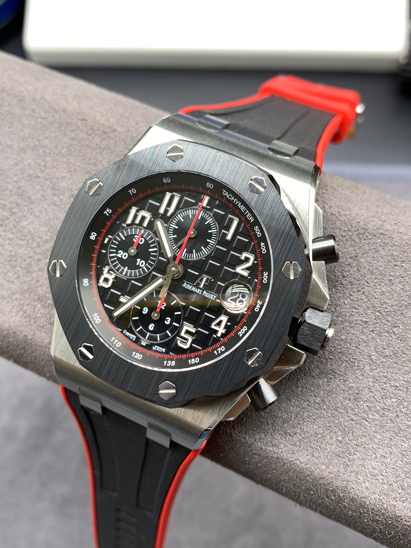 Black Red Chronograph Sport Watch 44 mm