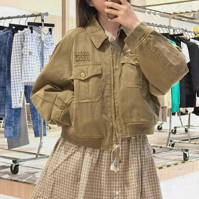 Unisex Khaki Zip Jacket